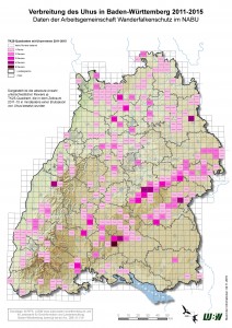 Verbreitung von Wanderfalken und Uhus 2011-2015 (LUBW/AGW)